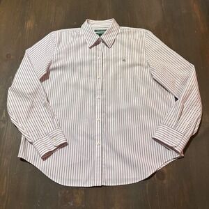 Lauren Ralph Lauren Womens XL Non-Iron Cotton Striped Button Down Shirt